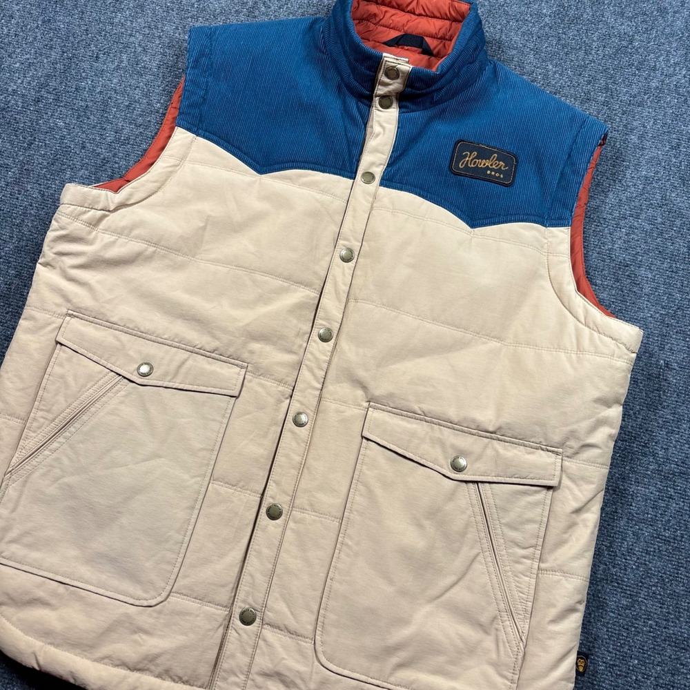 Howler Bros Merlin Vest Men Large Beige Blue Corduroy Primaloft Insulated